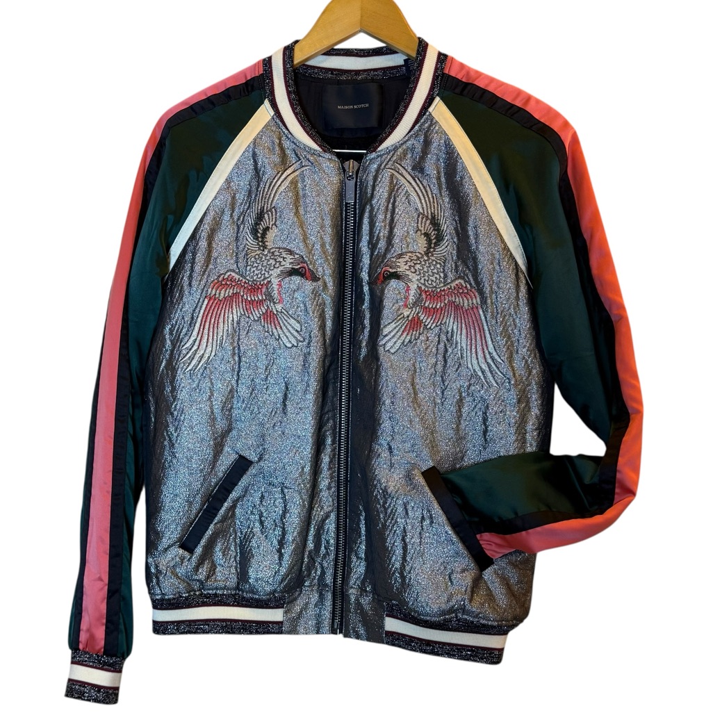 Scotch & Soda Metallic Embroidered Japanese Style Souvenir Bomber Jacket Sz M/L